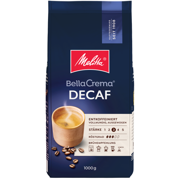 Melitta® BellaCrema® Decaffeinato, Kaffeebohnen, 1000g - Front